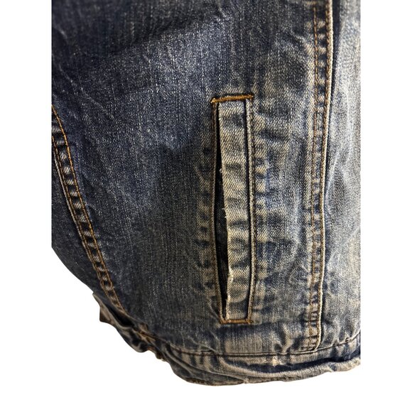 Aeropostale Denim Sherpa Jacket Upcycled Rolling Stones Hand Painted Graphic Art - Picture 6 of 13